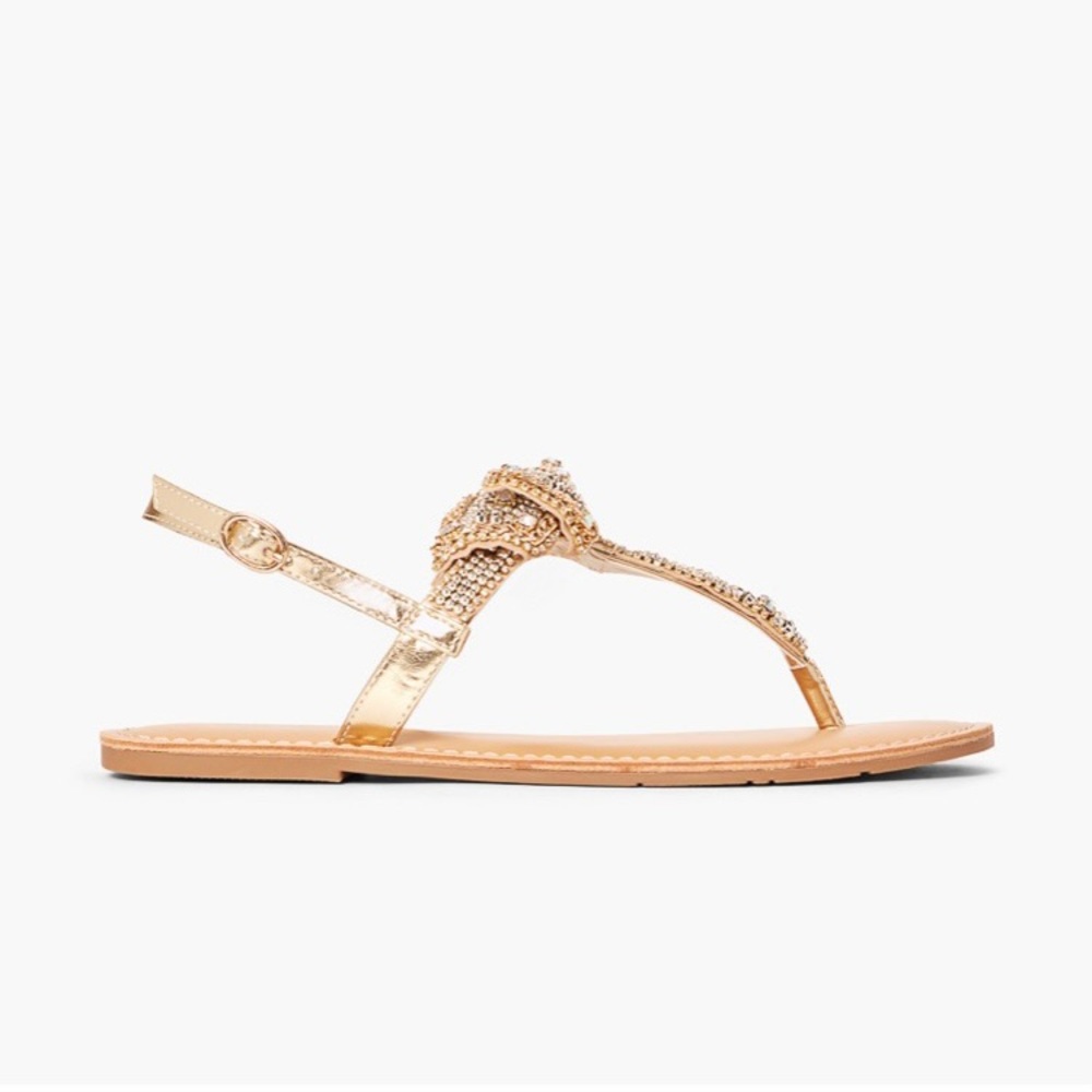 Sz 5.5 Terena Gold Flat Sandals NIB-0370 - Picture 5 of 6